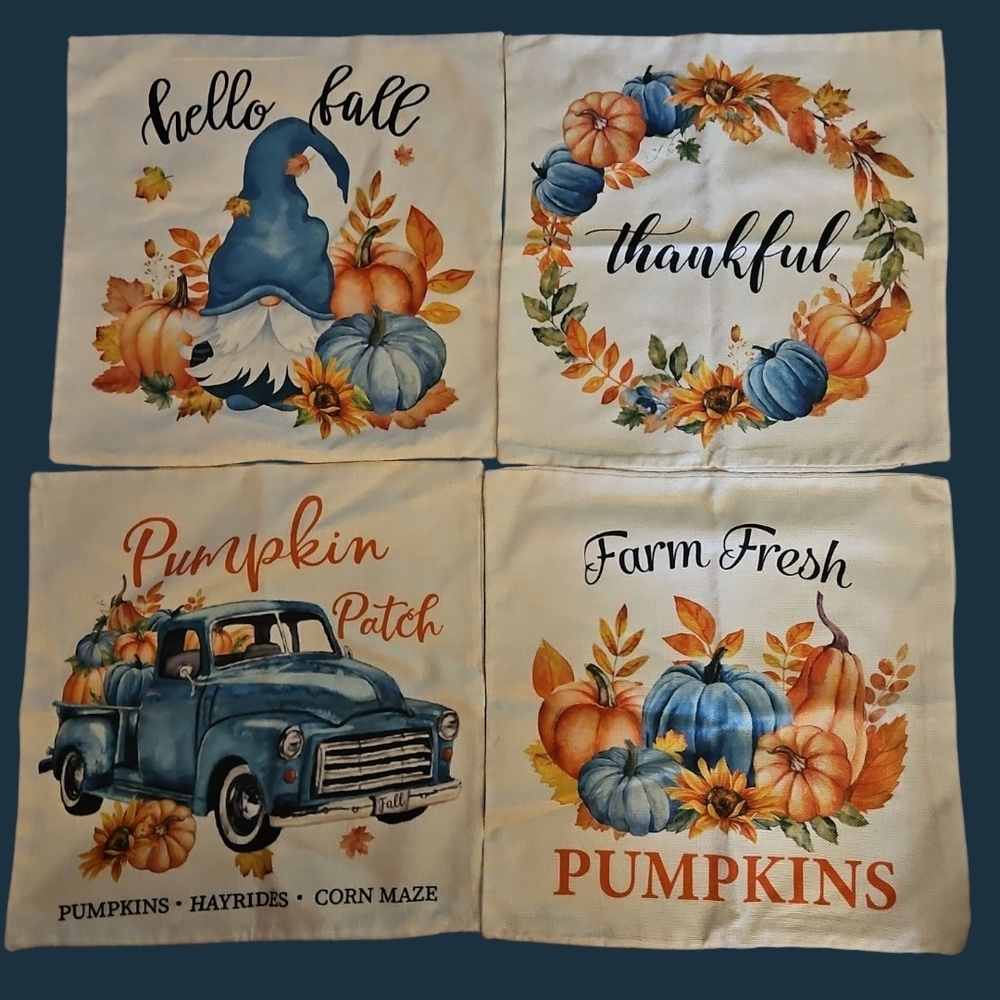 3/$30 Set of Four Autumn Gnome Decorative Country Canvas Throw Pillow Covers